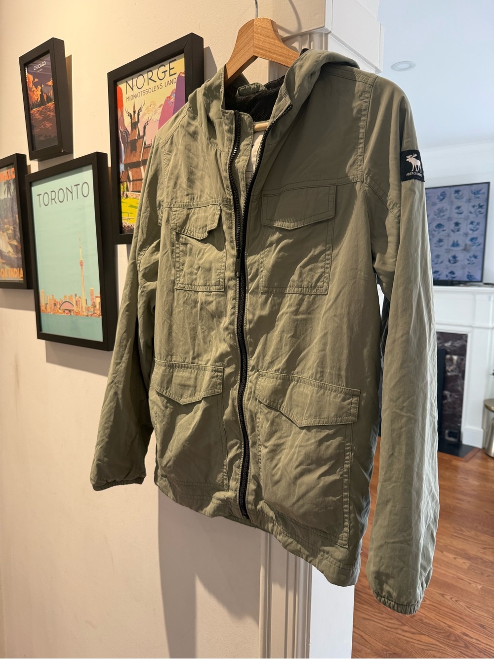 Abercrombie & Fitch Kids Olive Green Hooded Field Jacket, size 13-14